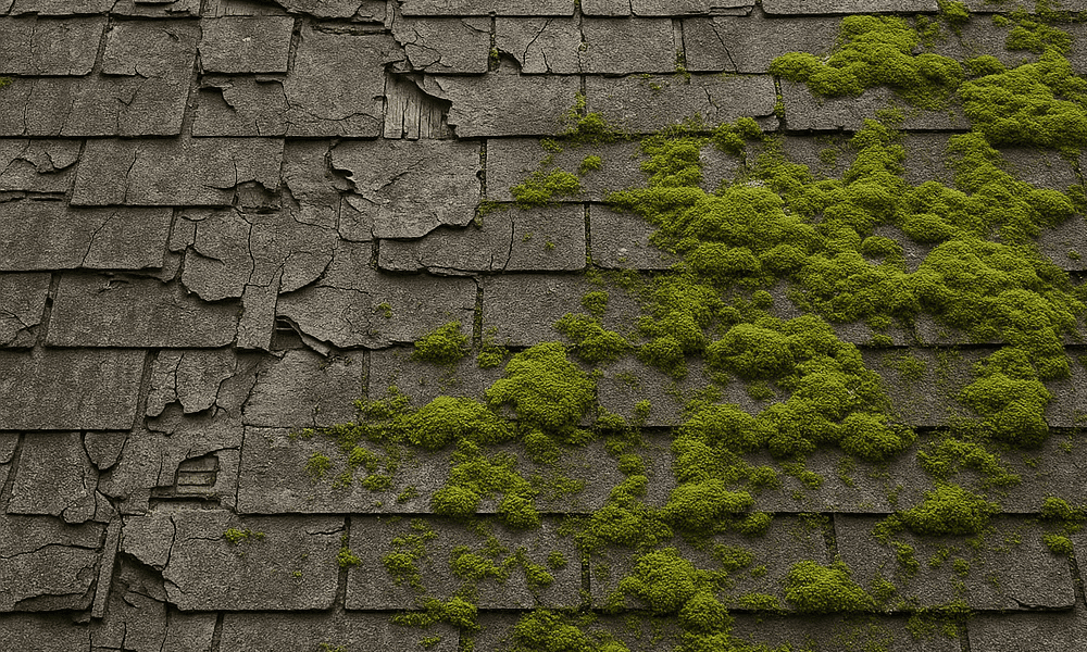 Roofing Fungus On Shingles Moss Growing on Shingles Closeup