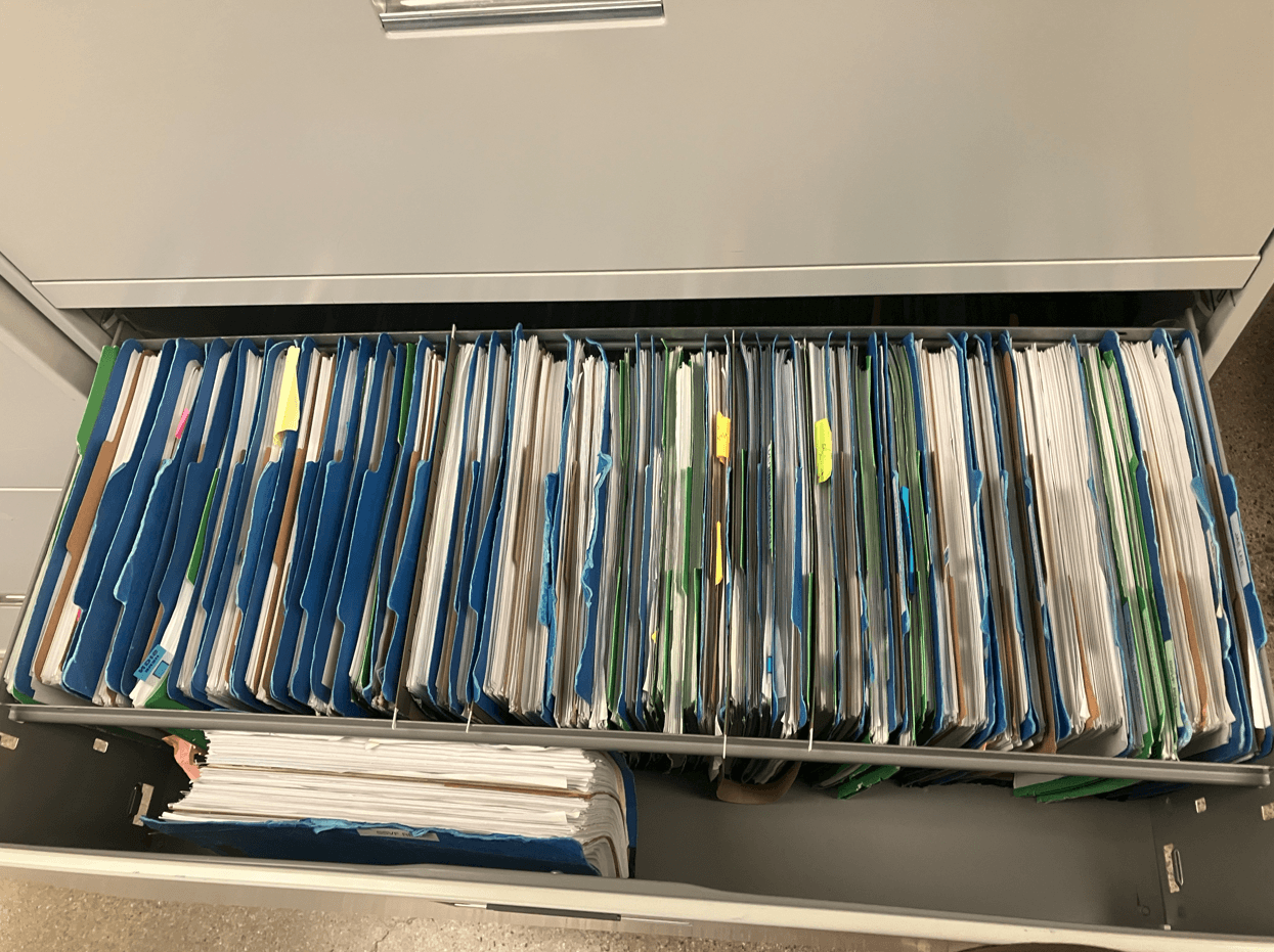 Filing cabinet of apartment building records — claims documentation for LA property owners