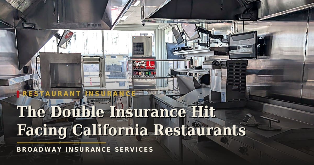 Commercial kitchen line in a new California quick-service restaurant, with cooking equipment, refrigeration, and a drive-thru window